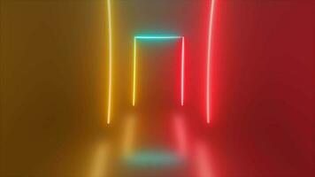 Abstract looping rectangle tunnel neon yellow red energy glowing from lines background video