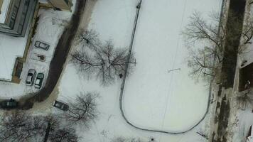 Bird's eye view on yards and roofs of living compounds video