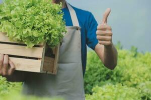 Researchers in hydroponic vegetable gardens are collecting samples to test vegetables grown from research water and examining the water used for growing hydroponic vegetables on the farm. photo