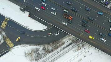 Bird's eye view on moving cars on the road video
