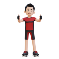 3d desportista personagem abraçando uma positivo estilo de vida com uma polegar acima pose png