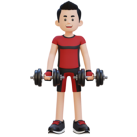 3d desportista personagem realizando bíceps ondulação com haltere png