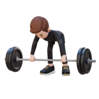 3D Sportsman Character Sculpting Back Muscles with Bent Over Row Workout png