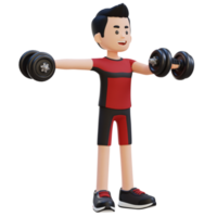 3D Sportsman Character Performing Heavy Dumbbell Raises png