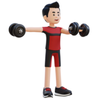 3d deportista personaje ejecutando pesado pesa levanta png