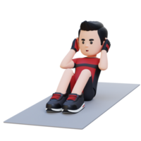 Perfect Abs 3D Sporty Male Character Mastering the Standard Crunch at the Gym png