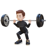 3D Sportsman Character Building Lower Body Strength with Barbell Squat Workout png