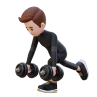 3D Sportsman Character Performing Dumbbell Single Leg Deadlift left png