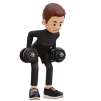 3d desportista personagem realizando dobrado sobre linha dinâmico exercite-se com haltere png