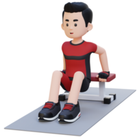 3D Sporty Male Character Building Power with Dips at Gym png