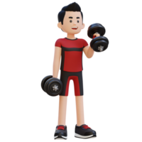 3d desportista personagem realizando esquerda martelo ondulação com haltere png