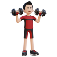 3D Sportsman Character Performing Dumbbell Shoulder Press png