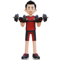 3d sportif personnage performant biceps boucle avec haltère png