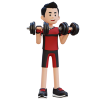 3D Sportsman Character Performing Dumbbell Reverse Curl png