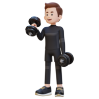 3D Sportsman Character Performing Right Hammer Curl with Dumbbell png