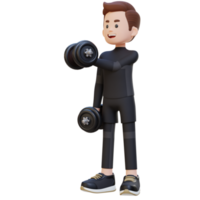 3D Sportsman Character Performing Dumbbell Chest Fly png