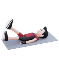 Dynamic 3D Sporty Male Character Rocking the Abs Scissor Kick Crunch Workout at the Gym png