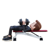 3D Sportsman Character Enhancing Upper Body Strength with Dumbbell Close Grip Bench Press png