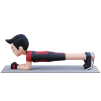 dynamisch 3d sportlich männlich Charakter meistern das Planke Übung beim Zuhause Fitnessstudio png