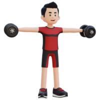 3D Sportsman Character Performing Dumbbell Lateral Raise png