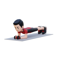 Dynamic 3D Sporty Male Character Nailing the Plank Pose at Home Gym png