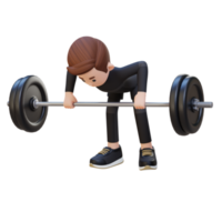 3D Sportsman Character Sculpting Back Muscles with Bent Over Row Workout png