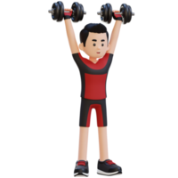 3D Sportsman Character Performing Dumbbell Shoulder Press png