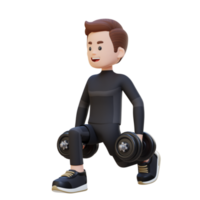 3d sportif personnage performant haltère Divisé squats droite png