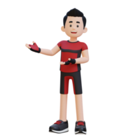 3D Sportsman Character Embracing Confidence with a Dynamic Hand Presentation Pose png