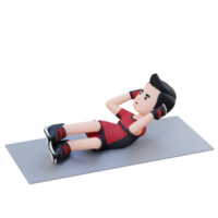 dinámica 3d deportivo masculino personaje atractivo en abdominales lado crujido rutina de ejercicio a el gimnasio png