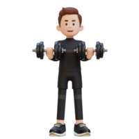 3D Sportsman Character Performing Drag Curls with Dumbbell png