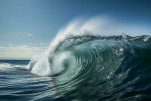 ocean cool liquid sea water crash nature blue wave surfing. Generative AI. photo