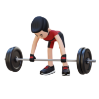 3d deportista personaje esculpir espalda músculos con doblado terminado fila rutina de ejercicio png