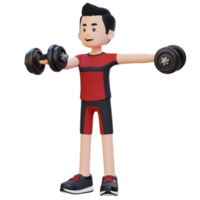 3D Sportsman Character Performing Heavy Dumbbell Raises png