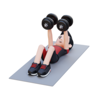 3d desportista personagem realizando haltere peito mosca png