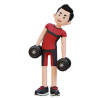 3D Sportsman Character Performing Dumbbell Side Bend png