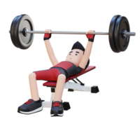 3D Sportsman Character Building Strength with Barbell Bench Press Exercise png