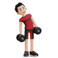 3d deportista personaje ejecutando pesa lado curva png