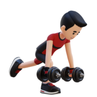 3D Sportsman Character Performing Dumbbell Single Leg Deadlift right png