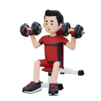 3D Sportsman Character Sculpting Strong Shoulders with Dumbbell Shoulder Bench Press png