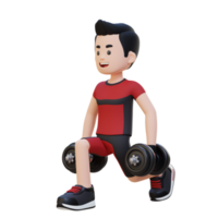 3D Sportsman Character Performing Dumbbell Split Squats right png