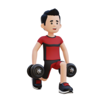 3D Sportsman Character Performing Dumbbell Split Squats left png