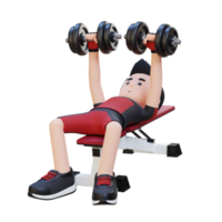 3d desportista personagem escultura muscular físico com haltere Banco pressione png