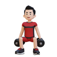 3d deportista personaje ejecutando pesa sentadillas png