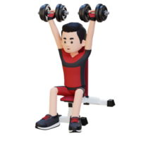 3D Sportsman Character Sculpting Strong Shoulders with Dumbbell Shoulder Bench Press png