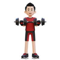 3D Sportsman Character Performing Drag Curls with Dumbbell png