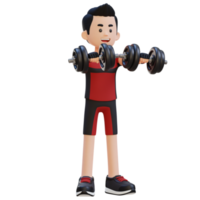 3d sportif personnage performant haltère de face élever png