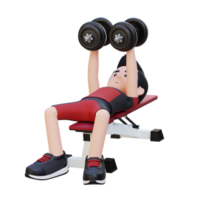 3D Sportsman Character Sculpting Muscular Chest with Dumbbell Bench Chest Fly png