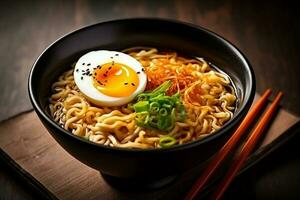 meal ramen vegetable japanese food chopstick noodle soup asian bowl. Generative AI. photo
