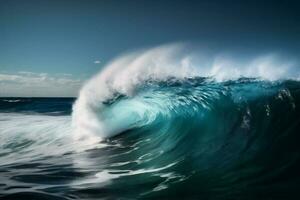 surf naturaleza ola Oceano frio líquido azul agua choque mar. generativo ai. foto